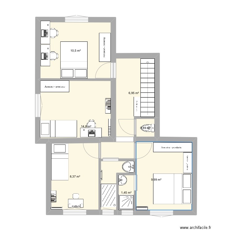 Plan 4. Plan de 7 pièces et 53 m2