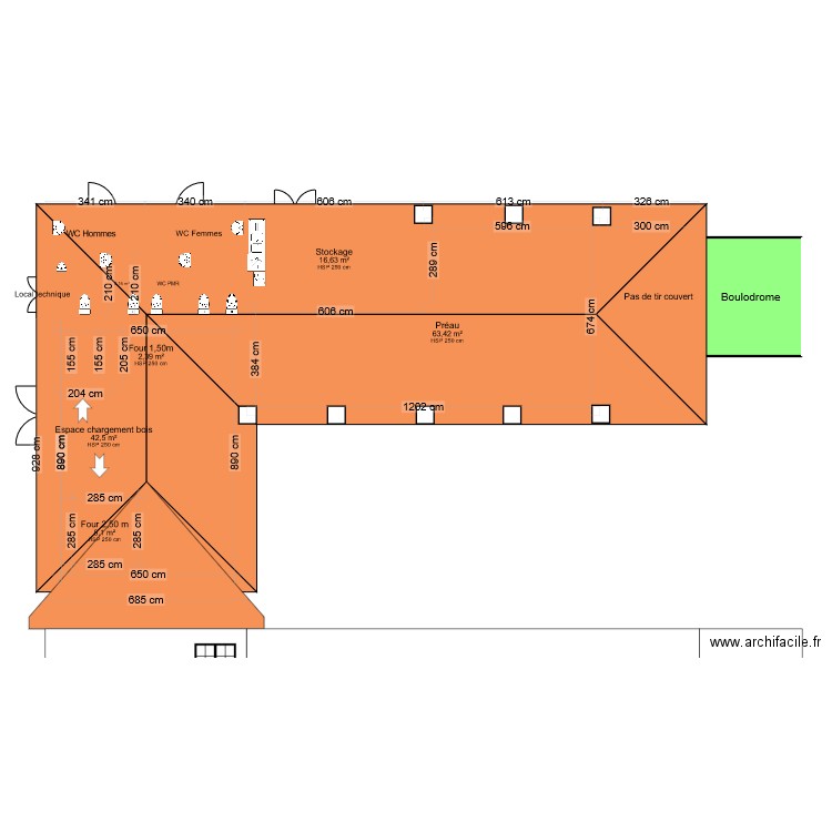 Préau municipal 1.8. Plan de 16 pièces et 202 m2