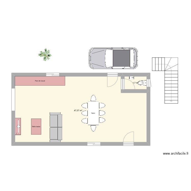 Réno borde. Plan de 2 pièces et 42 m2