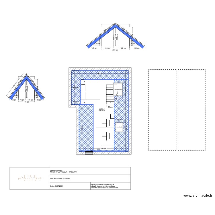 Plan agencement combles LEPAILLEUR Cabourg. Plan de 1 pièce et 45 m2