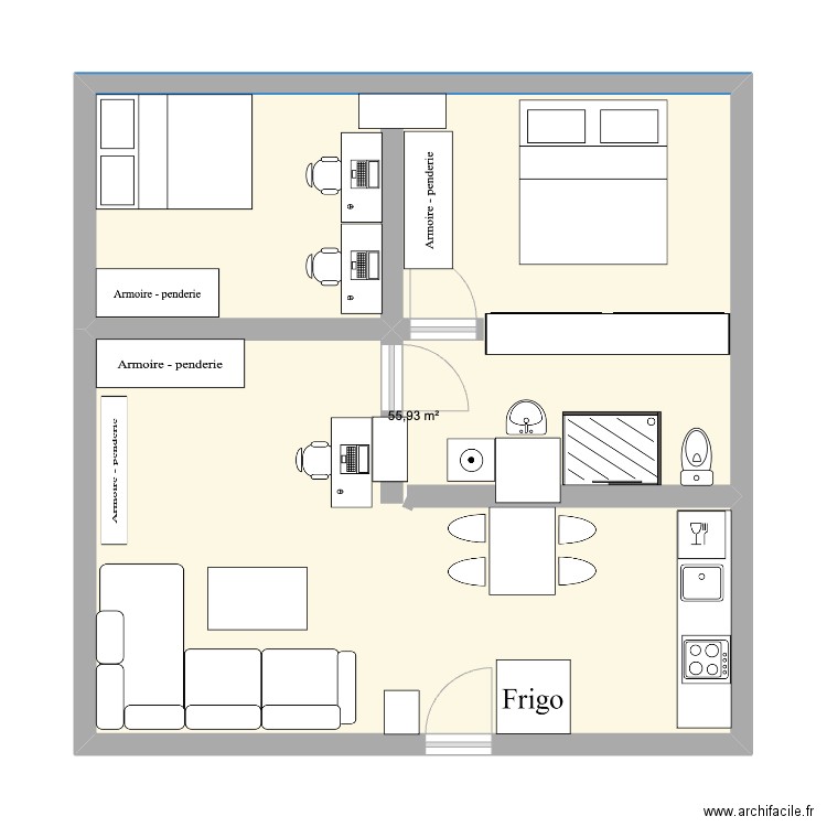 valencia. Plan de 1 pièce et 56 m2