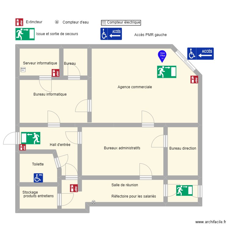 plan d'évacuation. Plan de 7 pièces et 105 m2