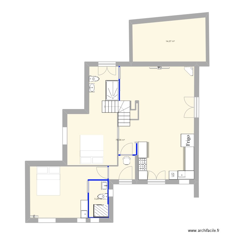 RDC v2. Plan de 3 pièces et 96 m2