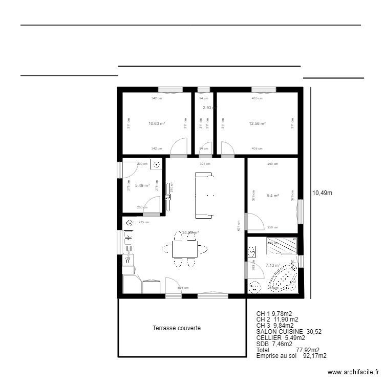 Plan 1 CLO. Plan de 7 pièces et 83 m2