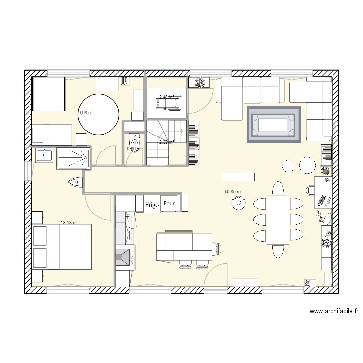 Adaptation SLA. Plan de 6 pièces et 79 m2