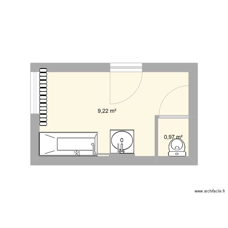 Projet salle de Bain 2. Plan de 2 pièces et 10 m2