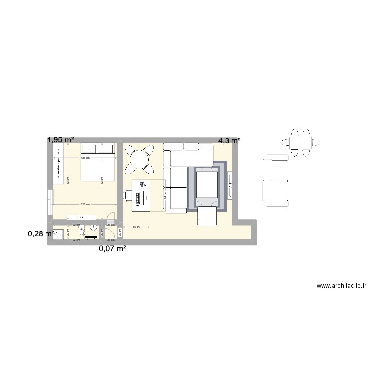 Salon. Plan de 4 pièces et 7 m2