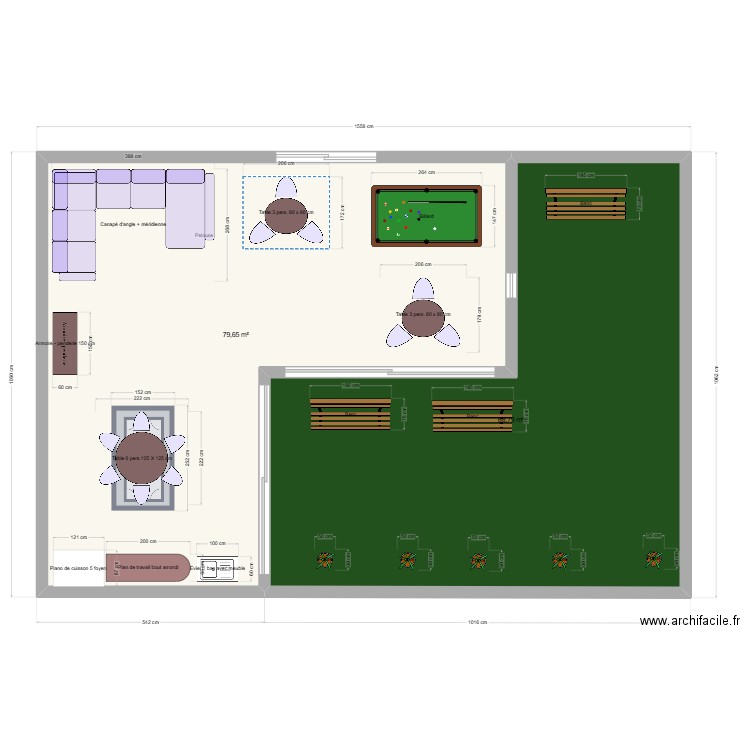 espace détente . Plan de 2 pièces et 148 m2