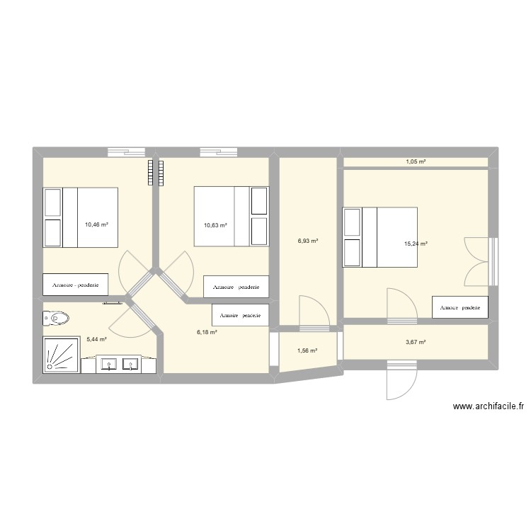 1er etage. Plan de 9 pièces et 61 m2