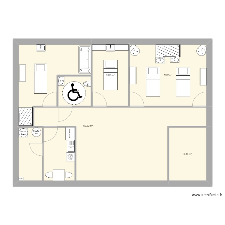 Institut. Plan de 5 pièces et 101 m2