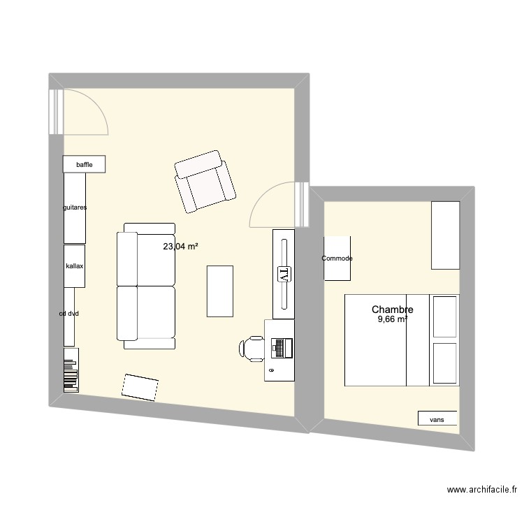 libération. Plan de 2 pièces et 33 m2