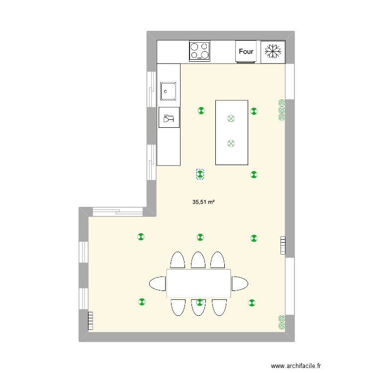 Entension cuisine luminaires. Plan de 1 pièce et 36 m2