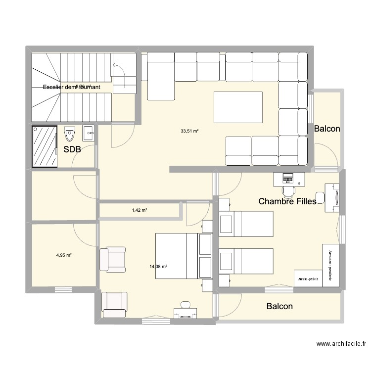 My Home 2eme Etage. Plan de 9 pièces et 89 m2