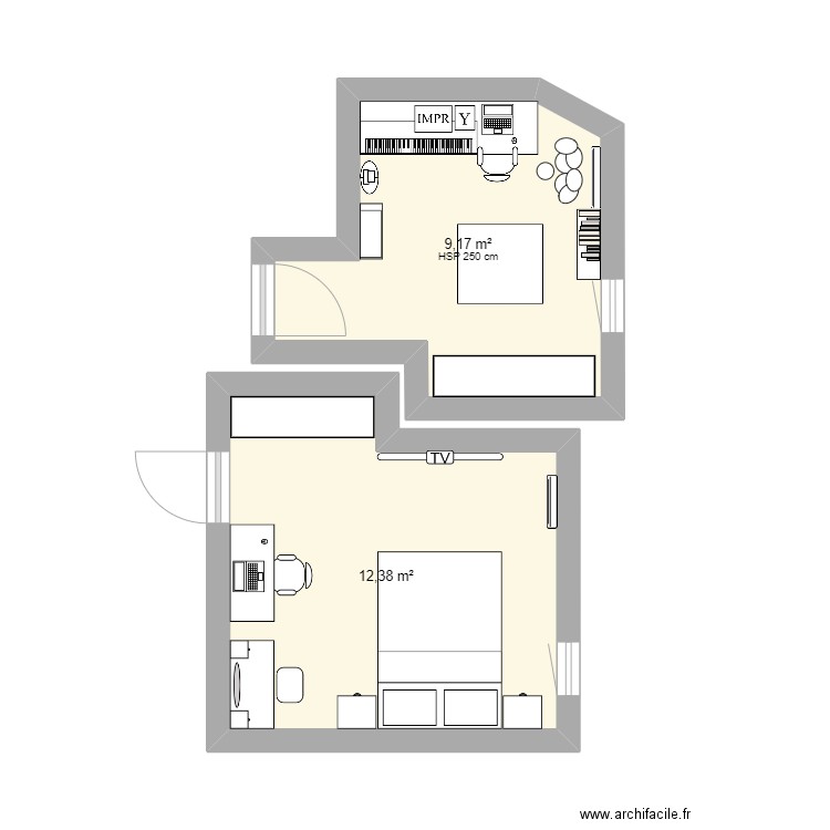 Dremmwell 2. Plan de 2 pièces et 22 m2