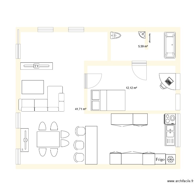 taf. Plan de 3 pièces et 59 m2