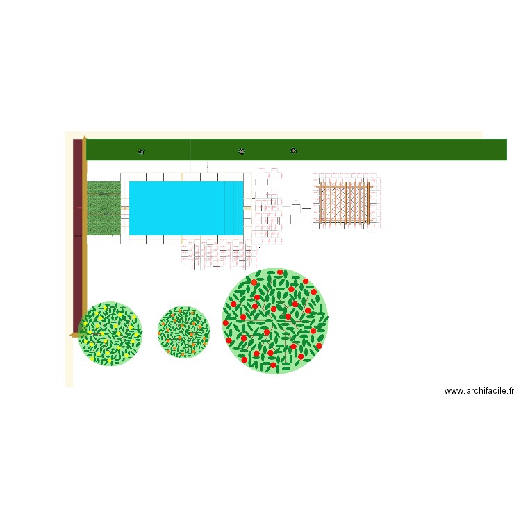 Plages piscine. Plan de 1 pièce et 10 m2