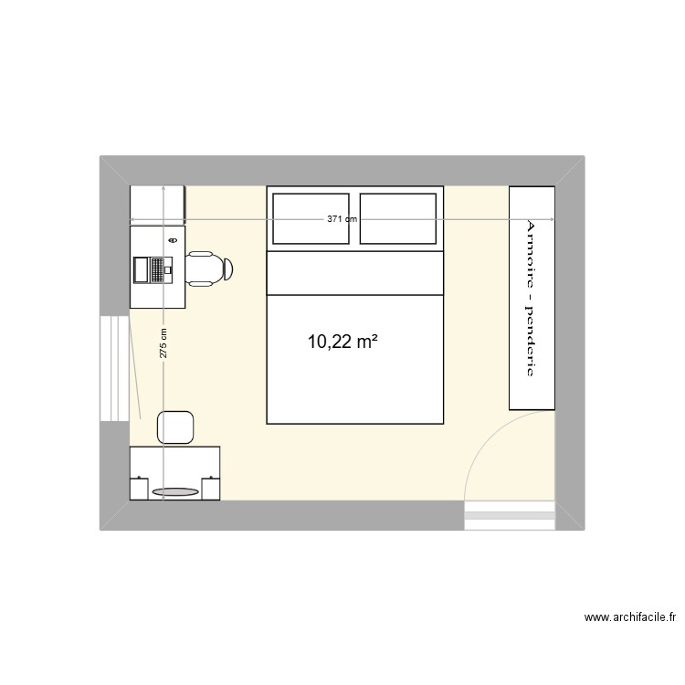 Chambre Maé. Plan de 1 pièce et 10 m2