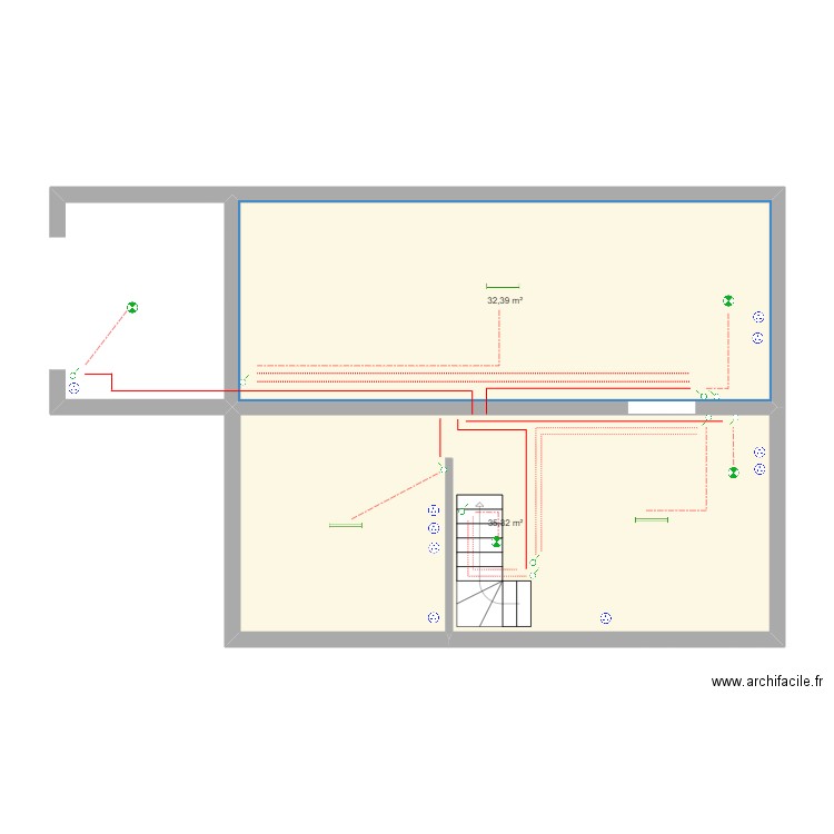 Houilles elec. Plan de 2 pièces et 68 m2