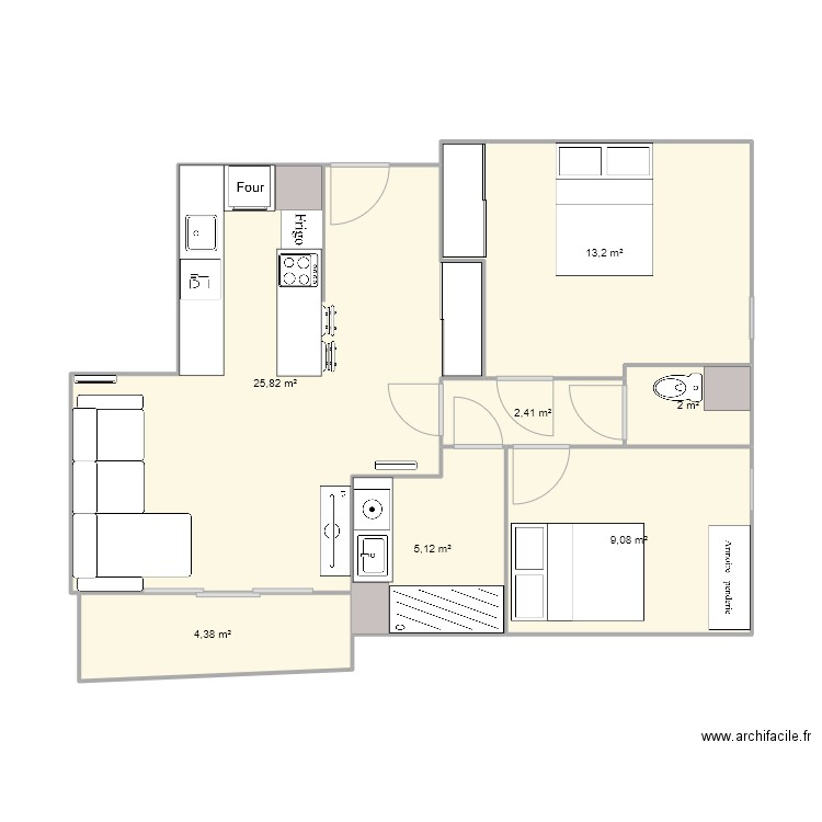 Appartement. Plan de 7 pièces et 62 m2