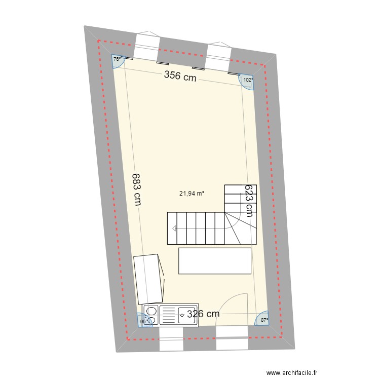 4 carriera Sobrana. Plan de 1 pièce et 22 m2