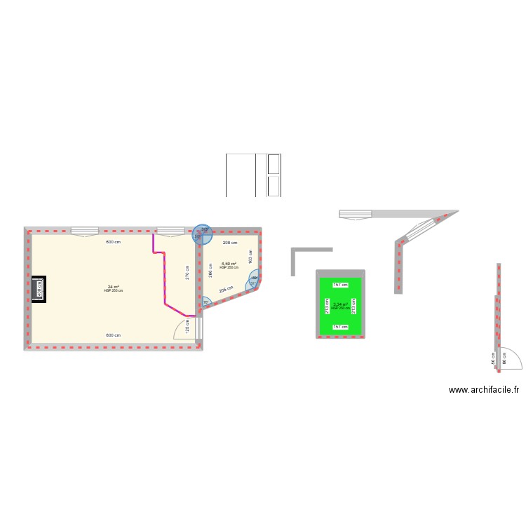 Noon V2. Plan de 3 pièces et 32 m2