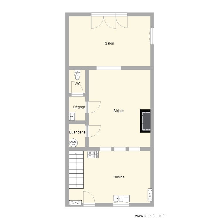 AUJEAN RDC . Plan de 6 pièces et 68 m2