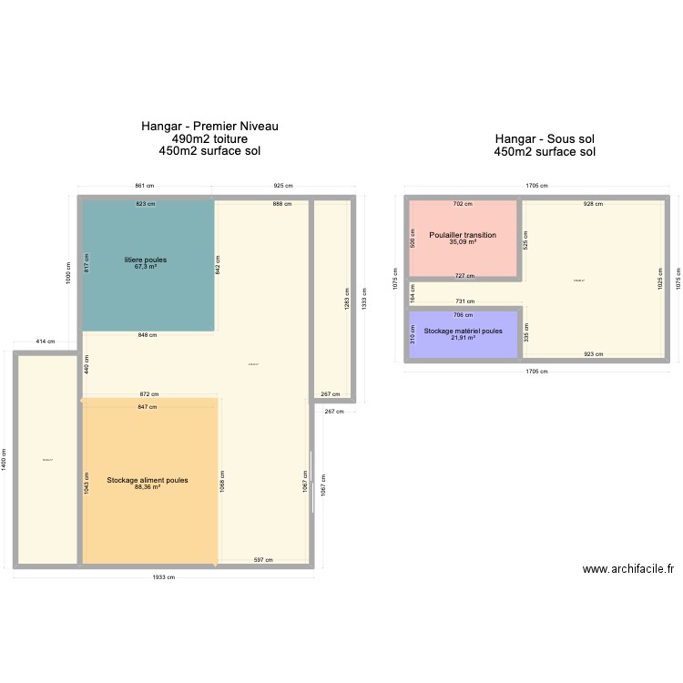 hangar. Plan de 7 pièces et 587 m2