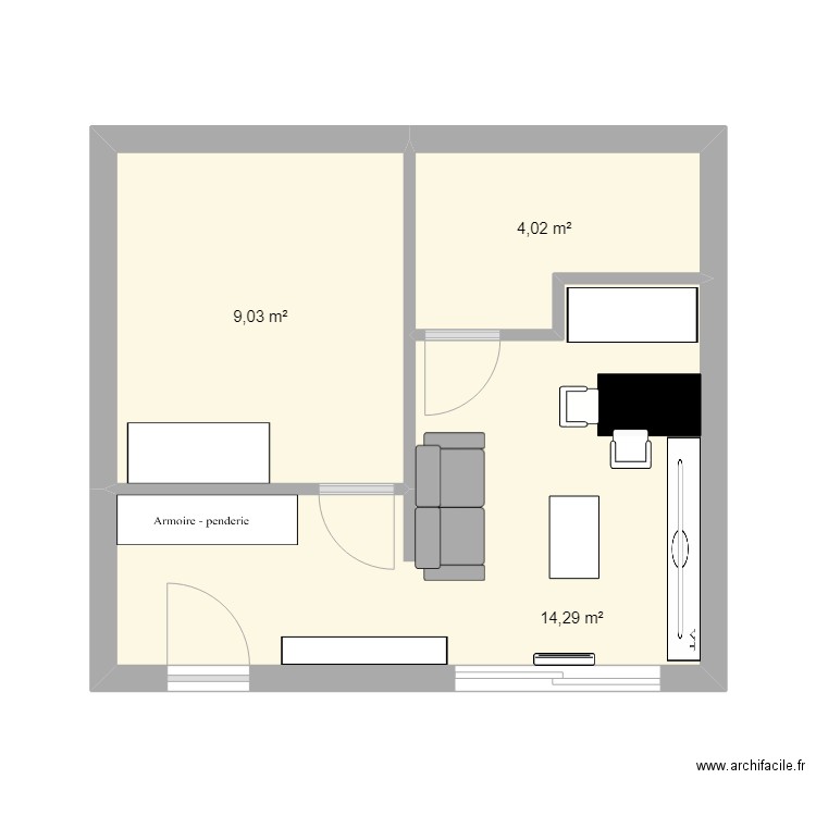 ménimur. Plan de 3 pièces et 27 m2