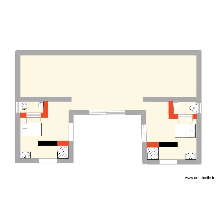 sdb. Plan de 1 pièce et 44 m2