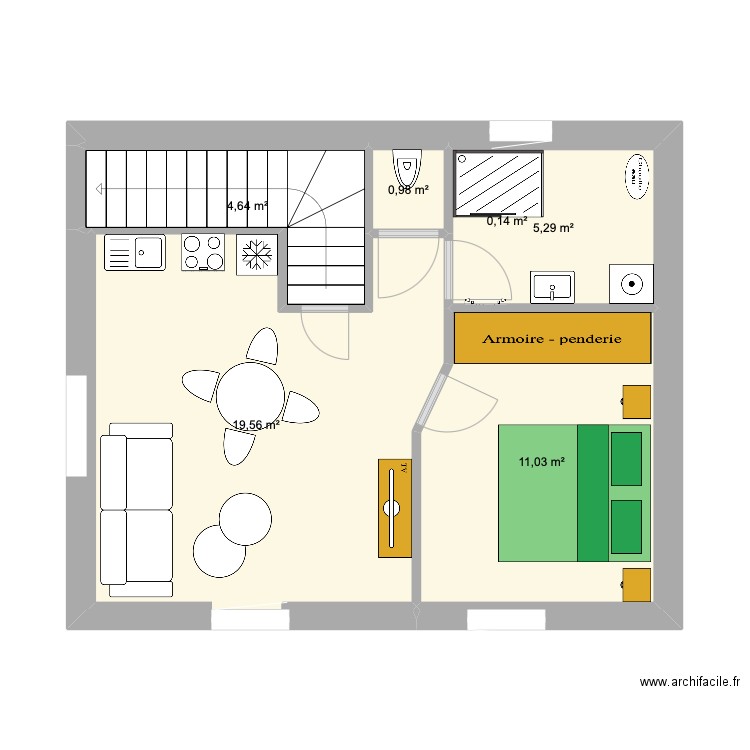 Garage 3. Plan de 6 pièces et 42 m2