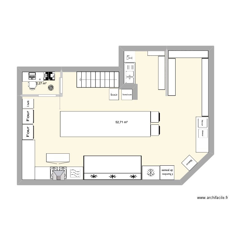 Labo hespérides. Plan de 2 pièces et 55 m2