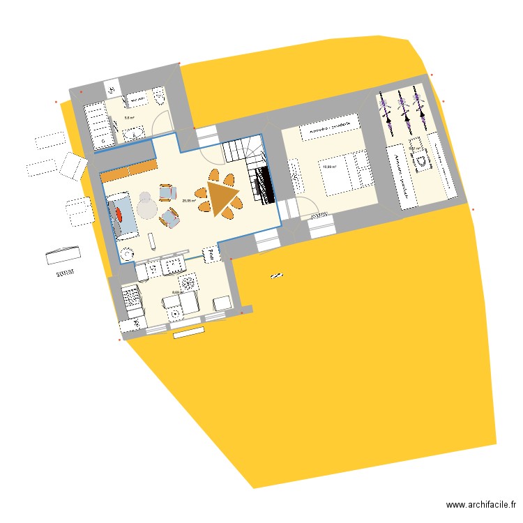 PRIEUX plan RDC extension. Plan de 5 pièces et 60 m2