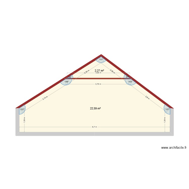 Pignon 2 - Bombart R+2. Plan de 2 pièces et 25 m2