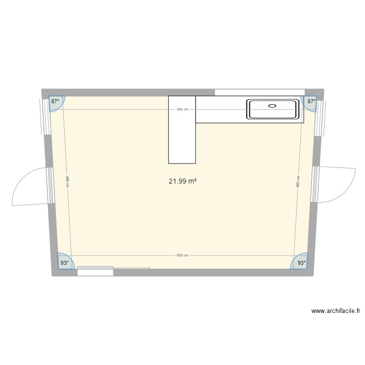 Local de production. Plan de 1 pièce et 22 m2