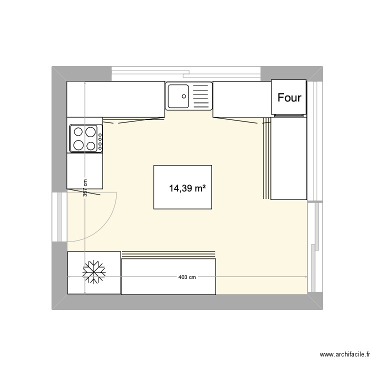 Andernos cuisine. Plan de 1 pièce et 14 m2