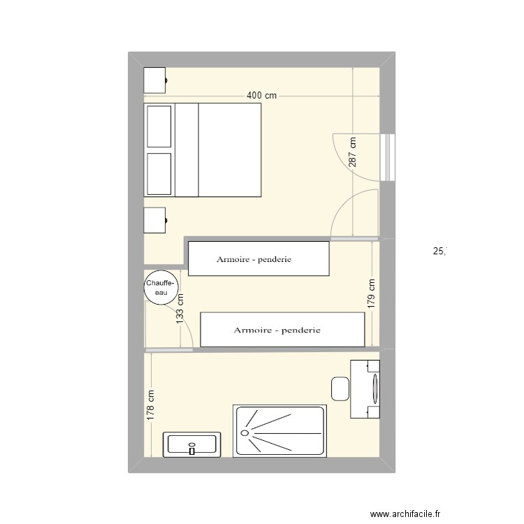 sdeb. Plan de 1 pièce et 26 m2