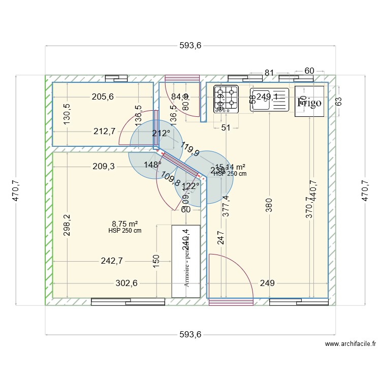 AMÉRICAIN SODEV. Plan de 2 pièces et 24 m2