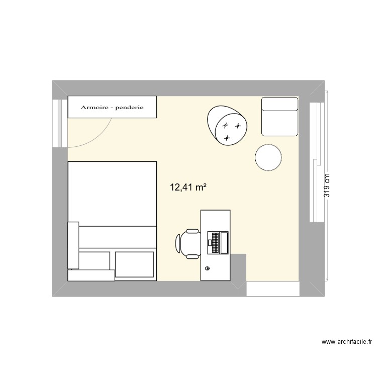 vic. Plan de 1 pièce et 12 m2