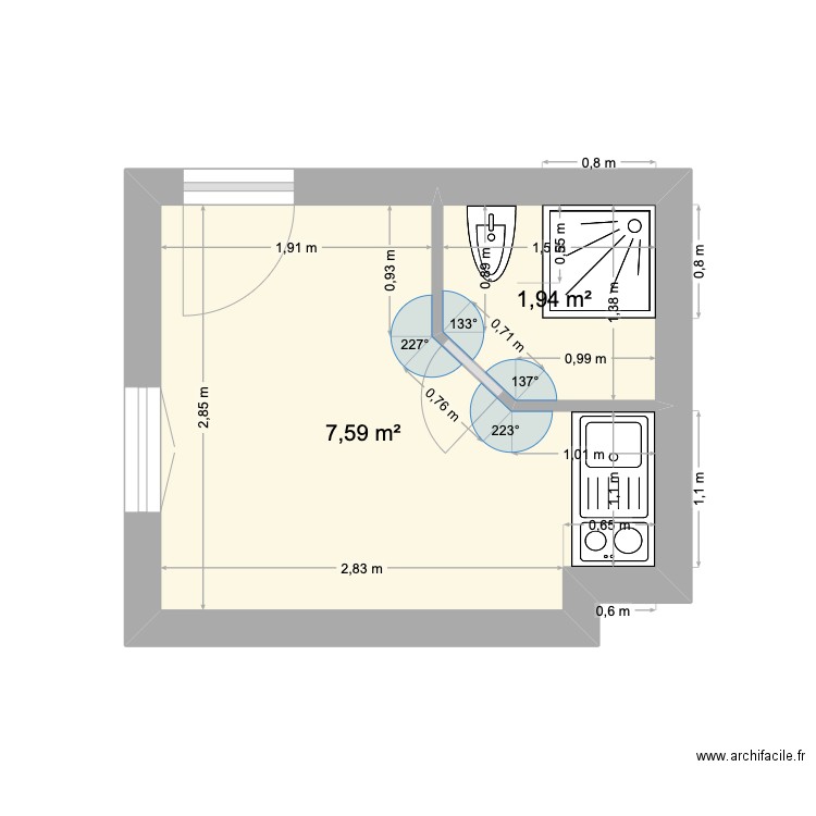 CAGE A POULE 2 1er essai. Plan de 2 pièces et 10 m2