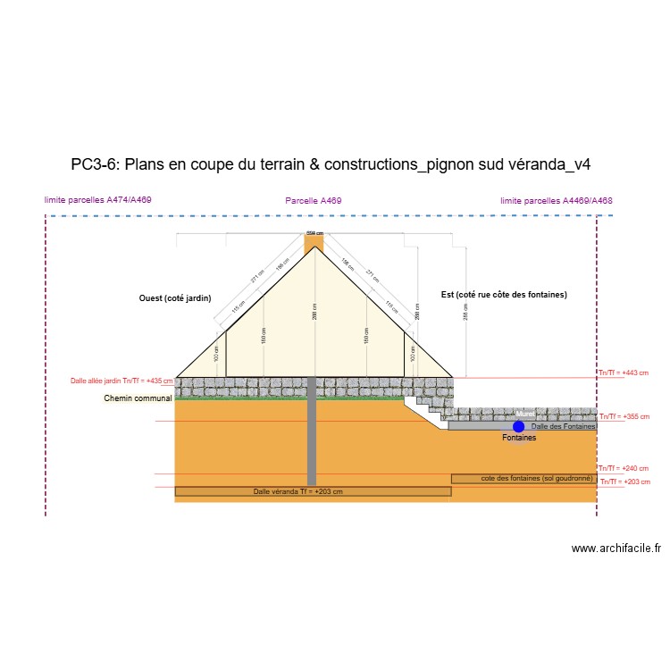 PC3-7_plans en coupe_limite de propriété parcelle A469/chemin communal  (après projet)_v4. Plan de 0 pièce et 0 m2