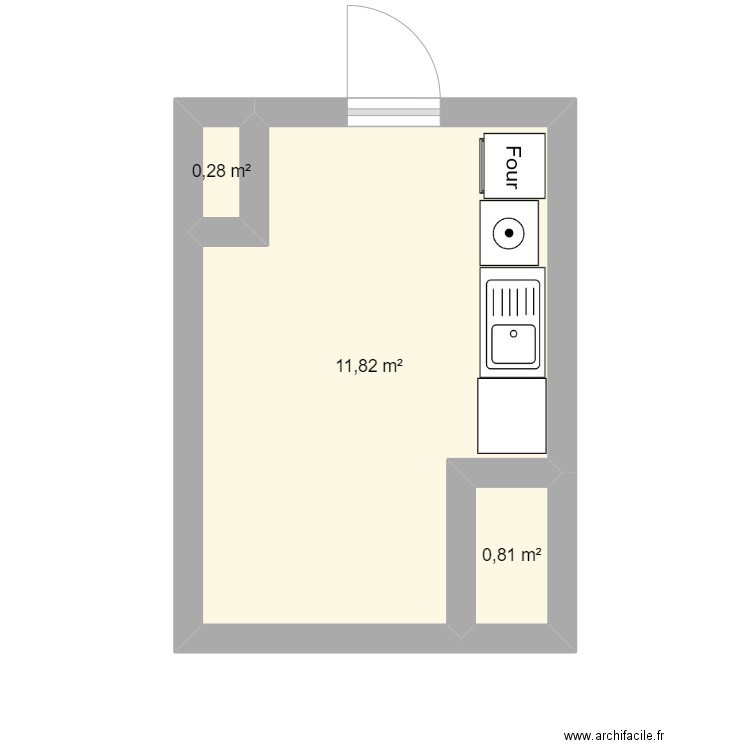 FRANCOISE - Petite maison - cuisine. Plan de 3 pièces et 13 m2