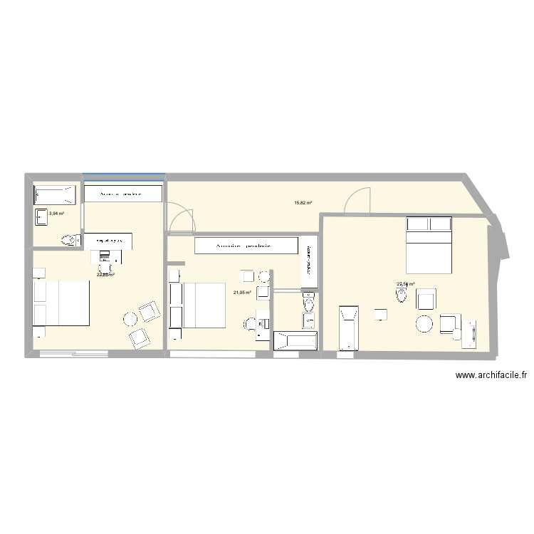 Chambre 1. Plan de 5 pièces et 91 m2