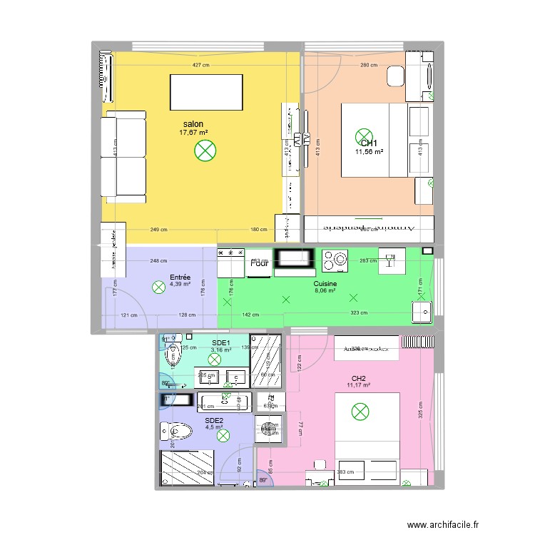 Reine_LL-SL. Plan de 7 pièces et 61 m2