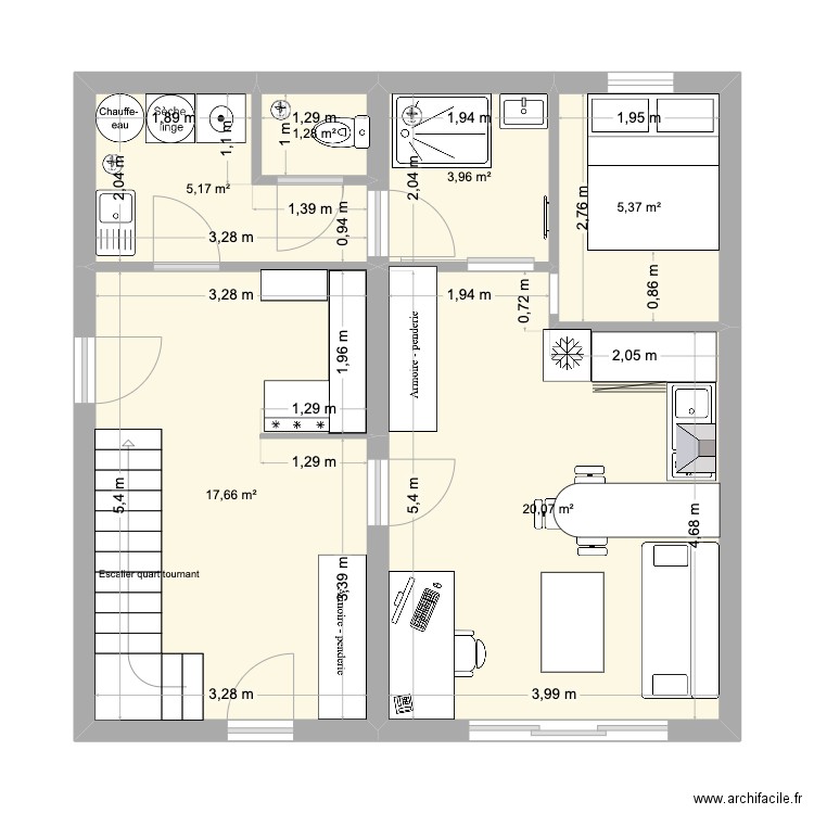 Sous-sol Beaujeu 2. Plan de 6 pièces et 54 m2