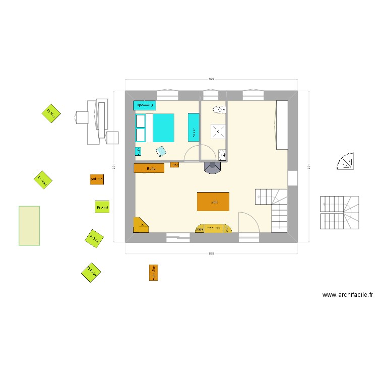 en face : essai 4 dd. Plan de 2 pièces et 54 m2