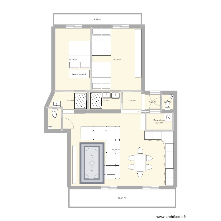 Airelles V3. Plan de 11 pièces et 95 m2