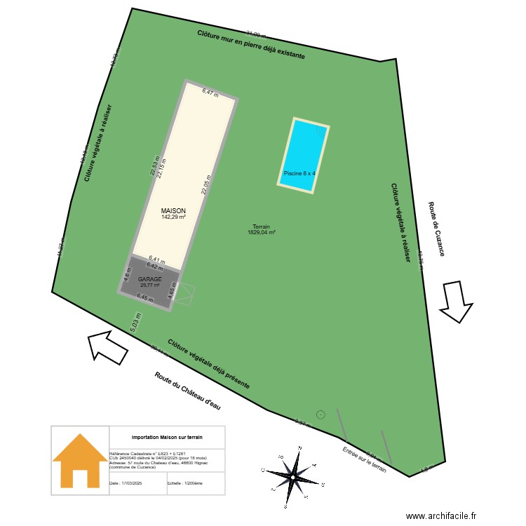 Cadastre Maison Rignac. Plan de 2 pièces et 172 m2