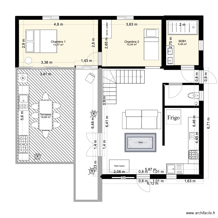 Plan de masse. Plan de 4 pièces et 49 m2