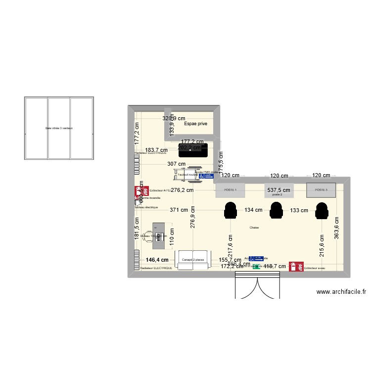  BS BARBER. Plan de 1 pièce et 40 m2