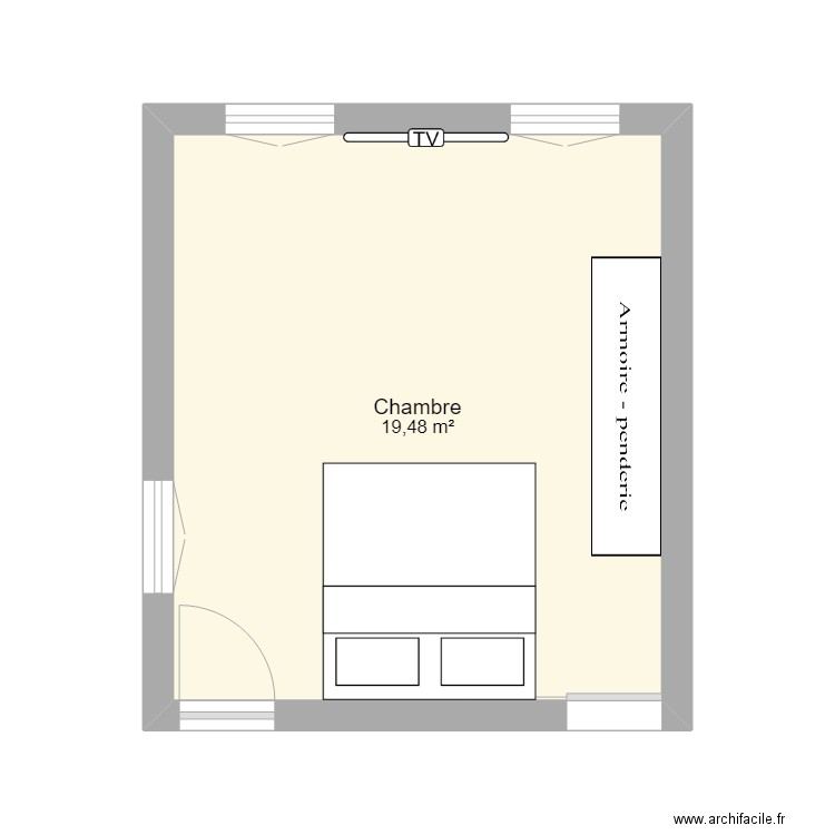 chambre. Plan de 1 pièce et 19 m2